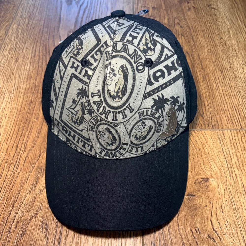 NEW Hinano Tahiti Mens Size S/M Black Graphic‎ Baseball Cap Hat Tahiti Girl Pin